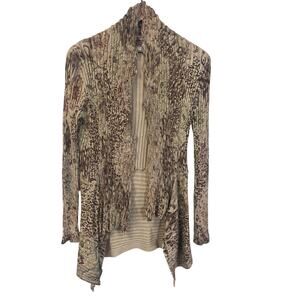 Alberto Makali Mixed Print Beige Cashmere Blend Open Front Cardigan Sz S